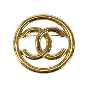 CHANEL Vintage Gold Logo Brooch